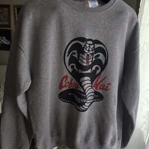 Jerzees Cobra Kai Graphic Crewneck - Gray with Black & Red Print